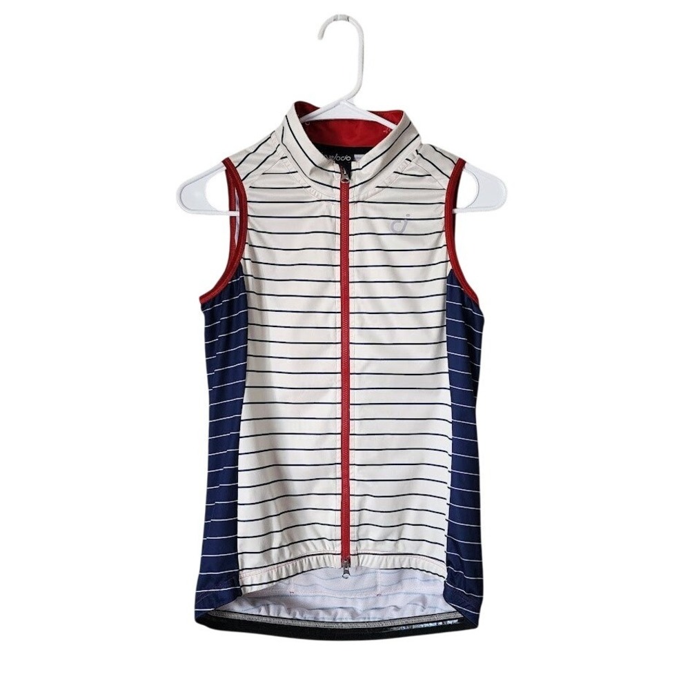 VELOCIO Lela Rose Poppy Cycling White Red Blue Vest Zip Sleeveless Size M